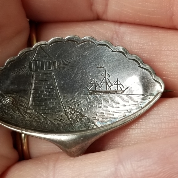 Relisted -Antique Victorian Aesthetic lighthouse and ship brooch Sterling Silver - Picture 5 of 16